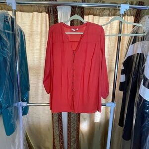 Notations Woman Peach Button-up Tunic Top Sz 1X With Sleeves